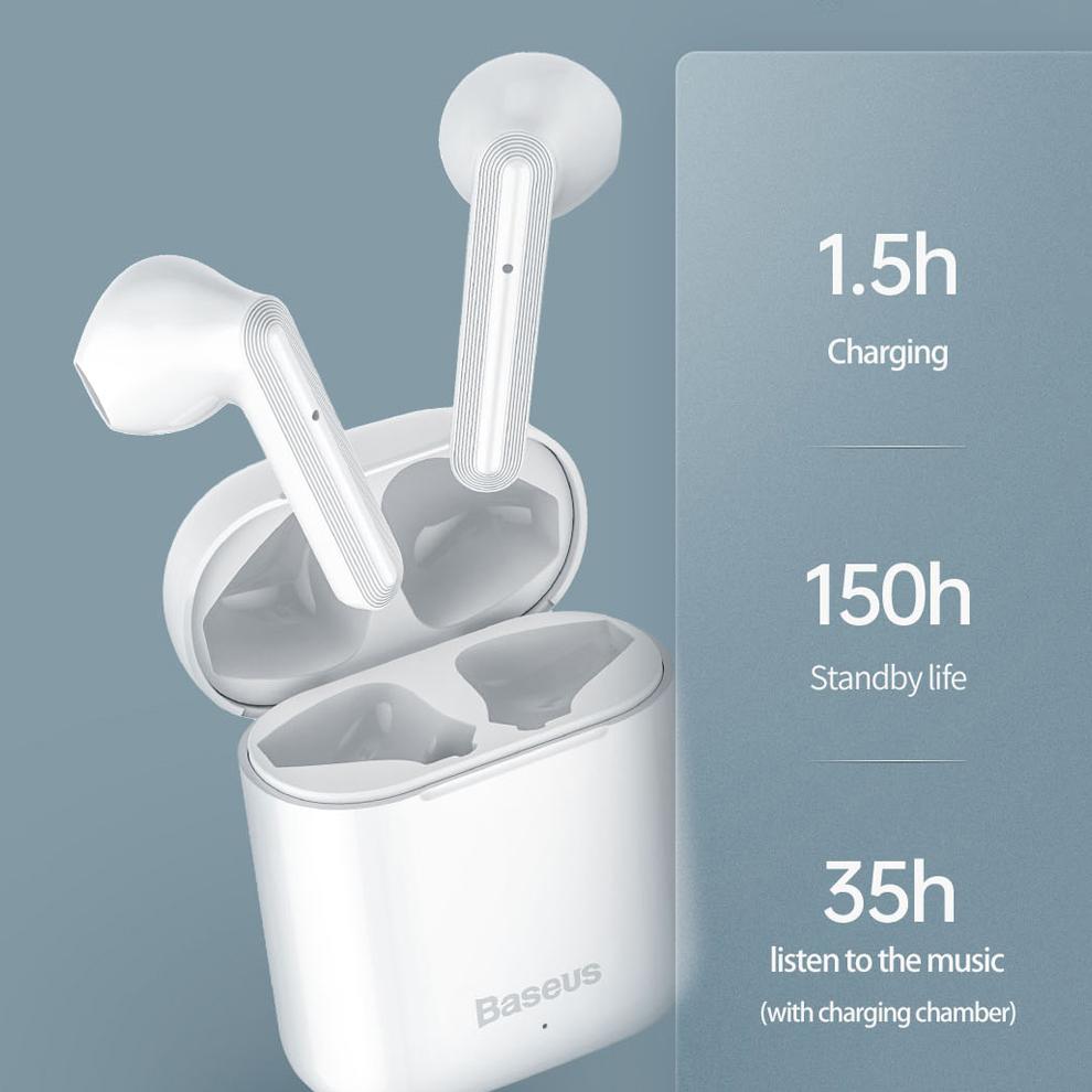 Baseus W09 TWS wireless earbuds with a microphone and a charging case