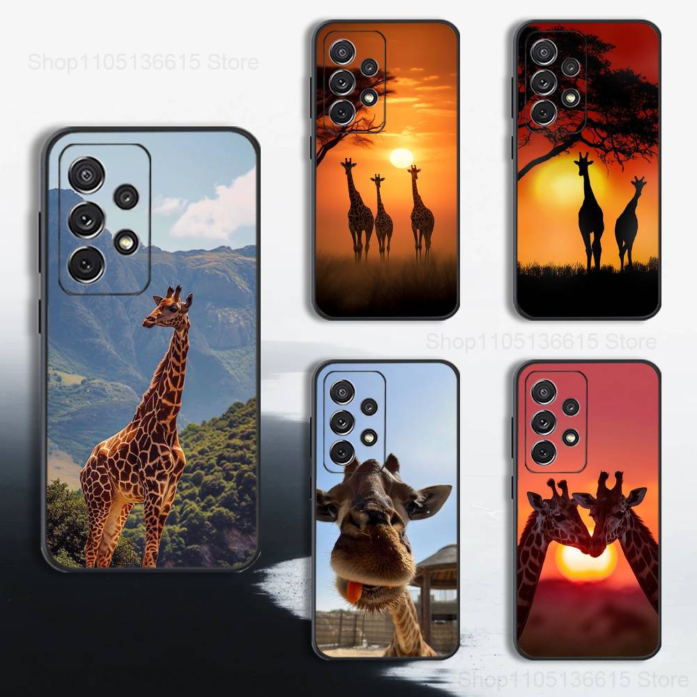Roztomilý pouzdro s žirafou pro Samsung S21,S20,S10,Plus,S9,S22,S25,Ultra,S24,S23,FE,Lite,Měkký silikonový Černý