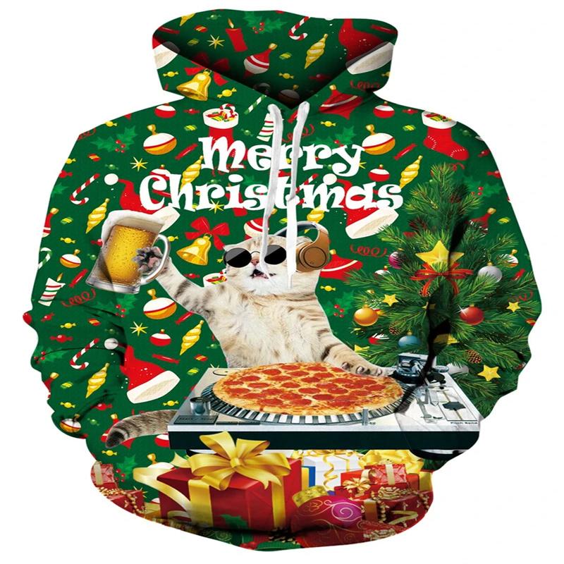 

Рождественская спортивная одежда с 3D-печатью, женская повседневная мода, свитшот с круглым вырезом, мужской топ с длинным рукавом, свободный свитер большого размера XL