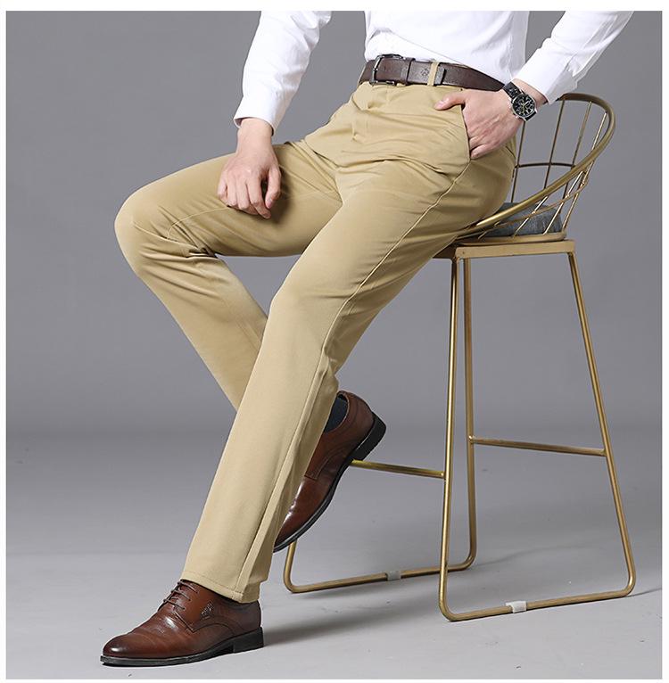 Men's High-Waist Casual Summer Pants - Straight Leg, Four-Way Stretch, Wrinkle-Free, Loose Fit for Middle-Aged