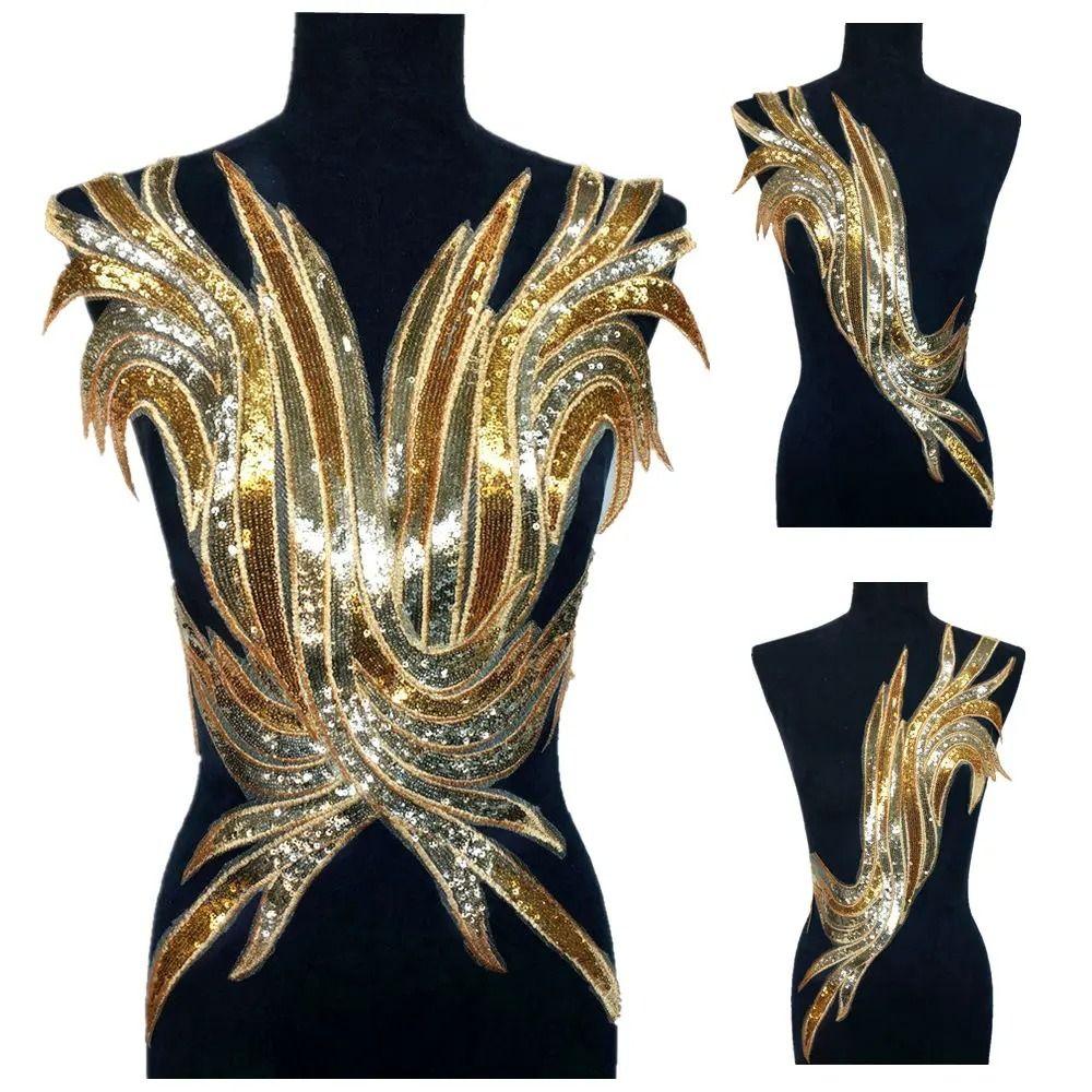 Mode Elegant Groß Pailletten Stickerei Aufnäher 74CM Barock Spitze Stoffe Applikation Bestickte Blumen Aufnäher DIY Basteln