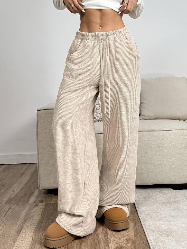 High-Waisted Straight-Leg Tie-Up Loose Pants