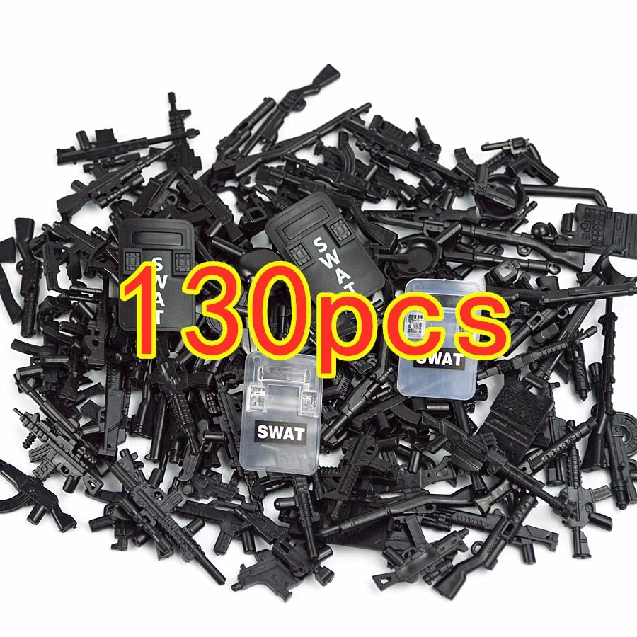 130Pcs WW2 Military Series Brick Weapons Guns Pack Parts Soldiers City SWAT Machine Accessories Gun Bulk Building Block DIY Toys
