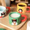 Retro Girl Mug with Lid Girl High Looking Ceramic Cup Creative Water Cup Office Coffee Breakfast Cup