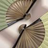 Vintage Baumwoll-Faltfächer Muschelform Bambusrippen Handfächer Tragbarer Sommer-Stofffächer Dekoration Partyzubehör