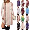 Women's Fashion Casual Pocket Decorative Button Dress Round Neck Long Sleeve Printed Dress
