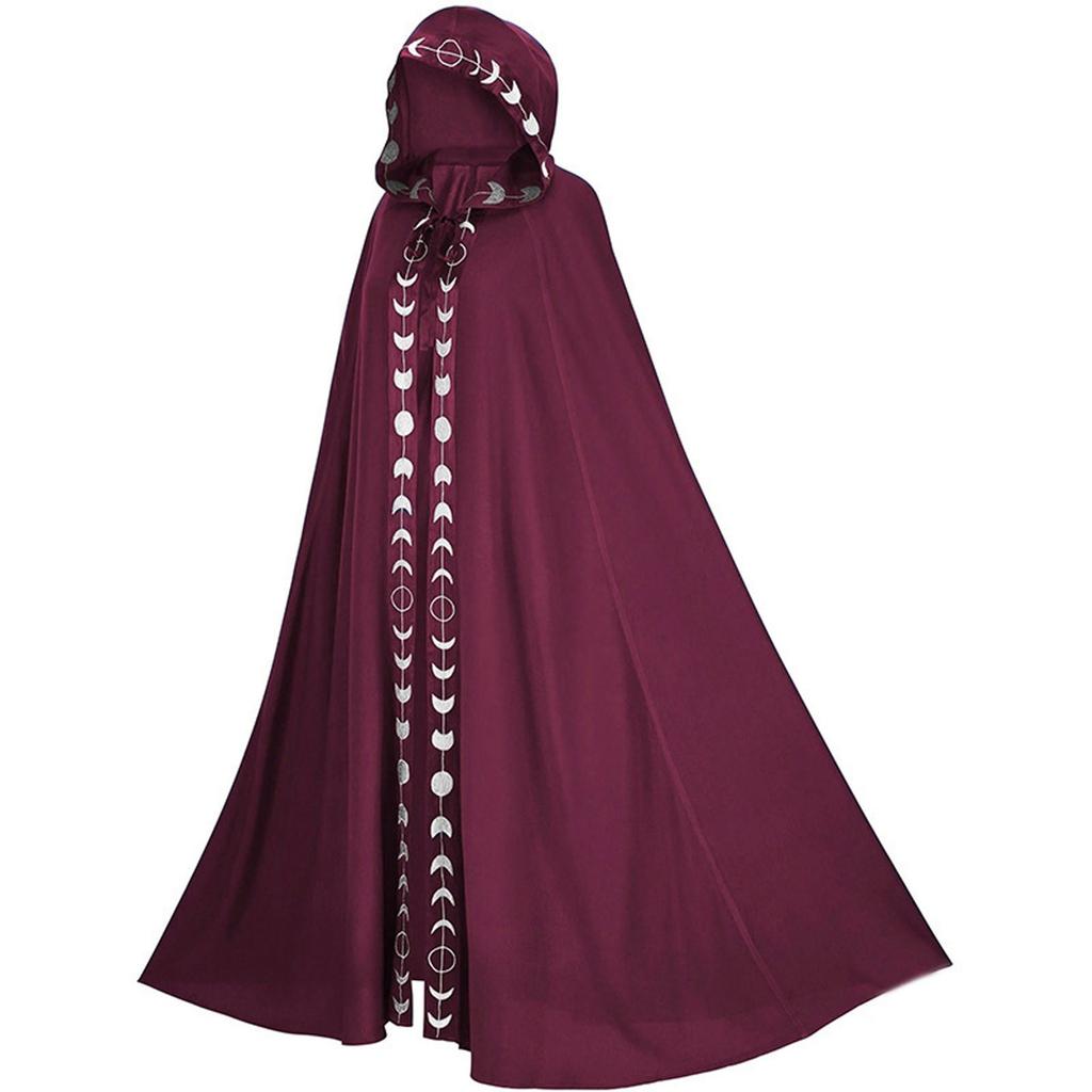 Medieval Halloween Cosplay Cloak Hooded Coat Vintage Gothic Cape Coat Long Trench Halloween Cosplay Costume Wizard Cloak