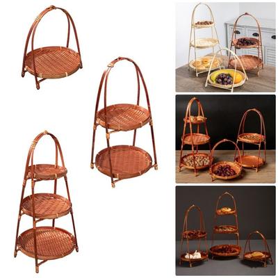 1Pcs Multi-function Bamboo Woven Basket Fruit Food Vegetable Standing Tray  For Kitchen