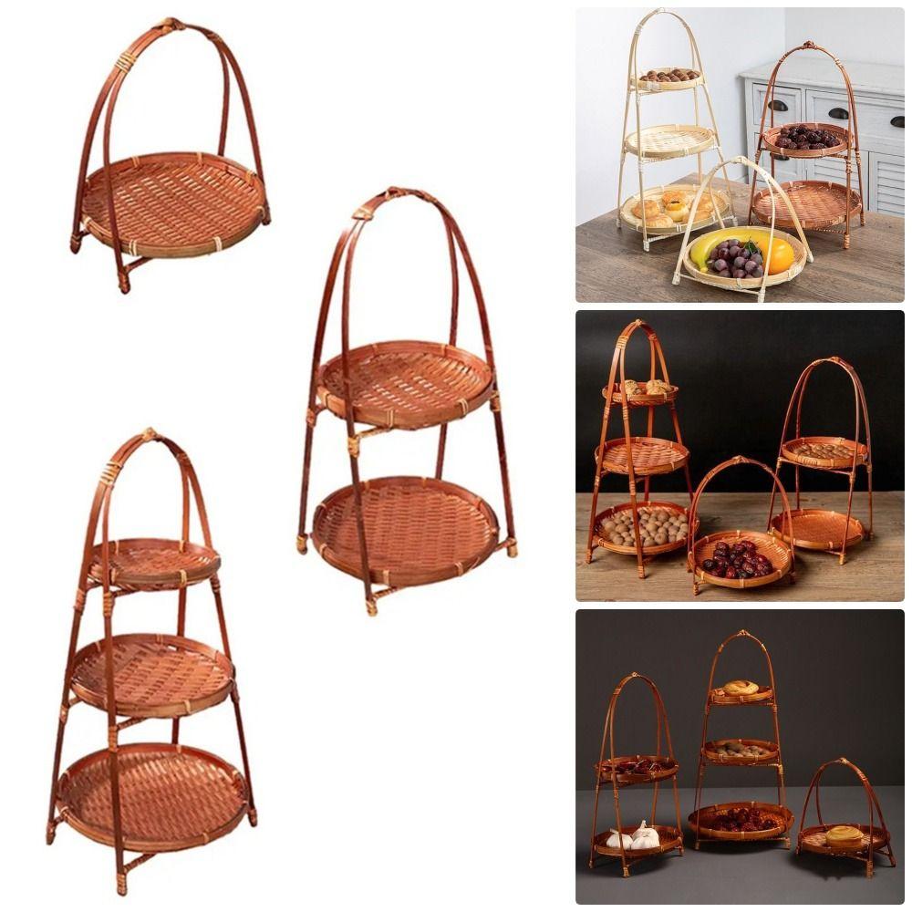 

1Pcs 1/2/3 Layers Bamboo Woven Basket Multi-function Standing Tray New Storage Basket For Kitchen 2 Layers