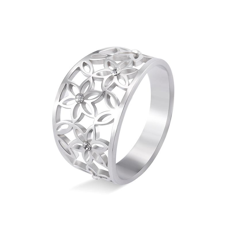 

Simple And Elegant Titanium Steel Hollow Flower Ring For Women Fade Resistant Design no. 11