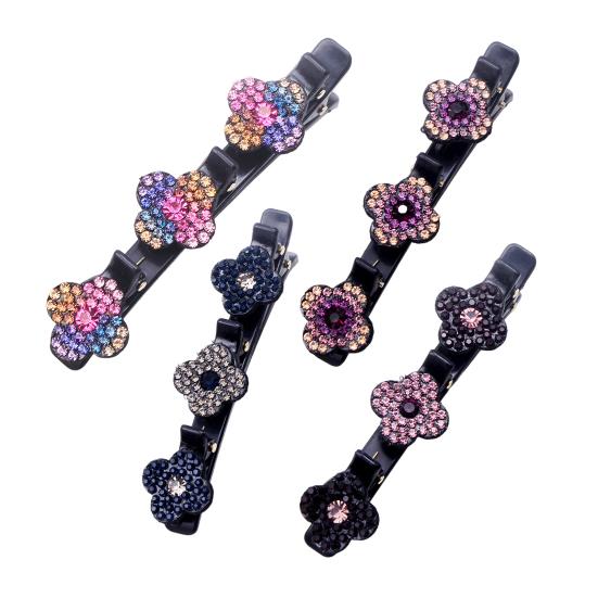 3/4/5Pcs Sparkling Faux Crystal Stone Braided Hair Clips Double Layer Women Hair Pins