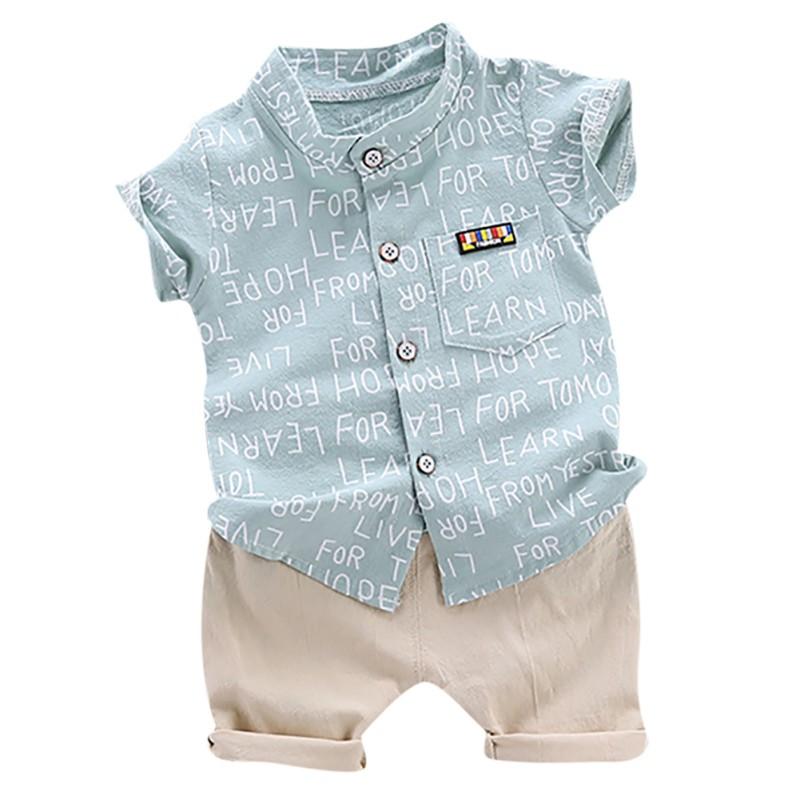 Summer Baby Boys Casual Kortermet Letter Print T-skjorte Topper+Shorts kostymesett