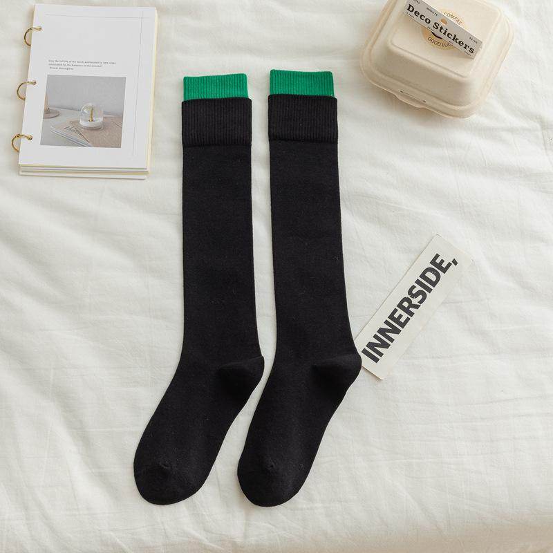 

Early Spring Long Tube Calf Socks Women S Color Matching Knee Socks Double Luo Kou Sports Socks Jk Thin Boneless Cotton Socks One size fits all чорний