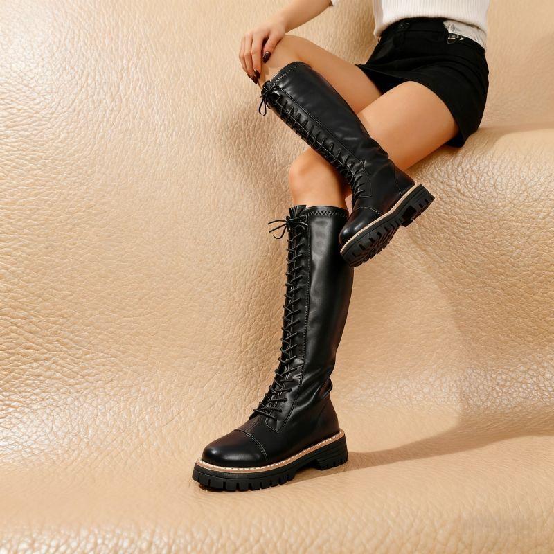 Knight boots strap Martin boots but knee leather boots 2025 autumn and winter new thick-soled thin boots long boots women