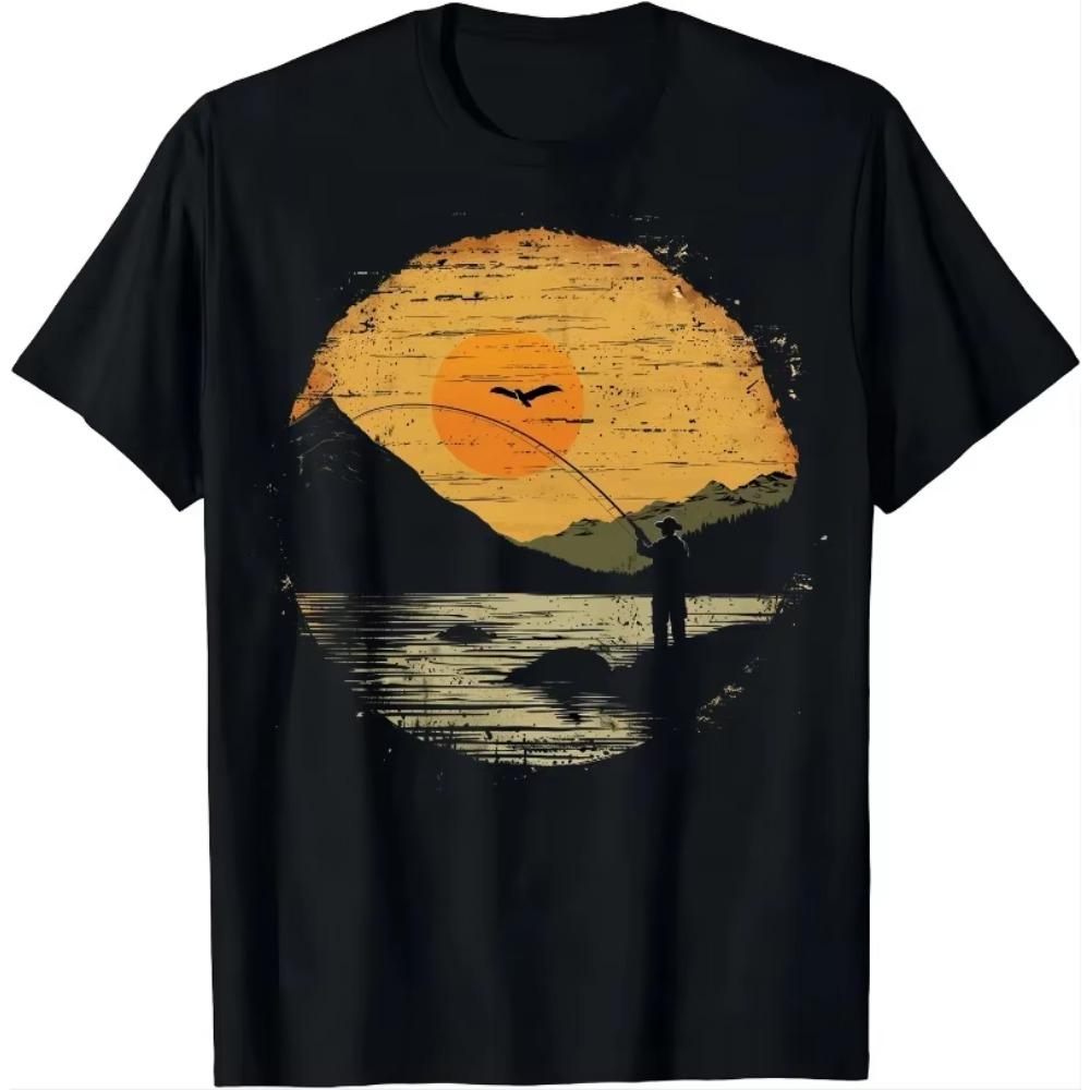 Outdoor-inspired Fishing Print T-shirt Men Clothing Tops Graphic T Shirts Camisas Streetwear Ropa Hombre Vintage T Shirt