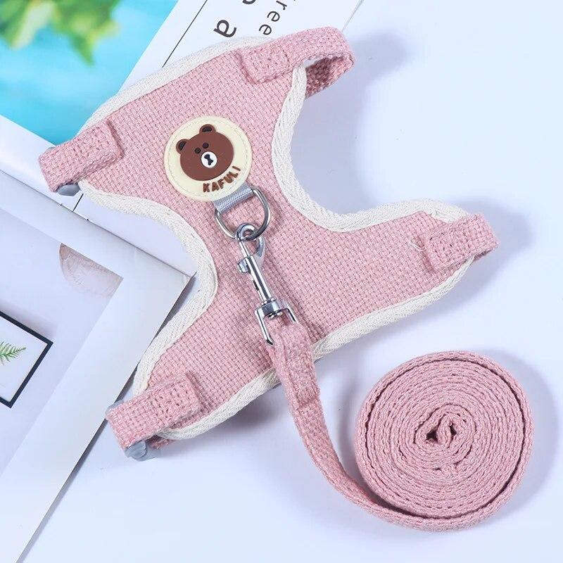 Breathable Cat Harness Vest Linen Blend Pet Walking Lead Leash for Small Dogs Rabbit Guinea Pig Cartoon Puppy Kitten Supplies