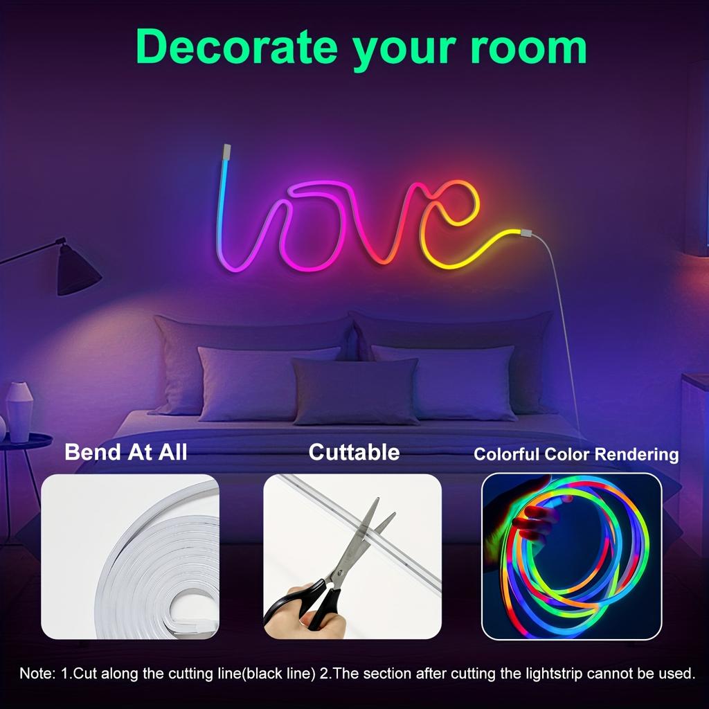 RGBIC Neon LED Strip Light 5V USB Bluetooth Music Sync Flexible Waterproof Lighting Tape for Gaming Desk Room Wall Decoration