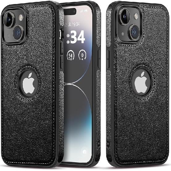 Classy Design Luxury Leather Phone Case for iPhone 15 Non-Slip Grip Full Body Ultra Slim Protective Case (2023,6.1”) (Brown)