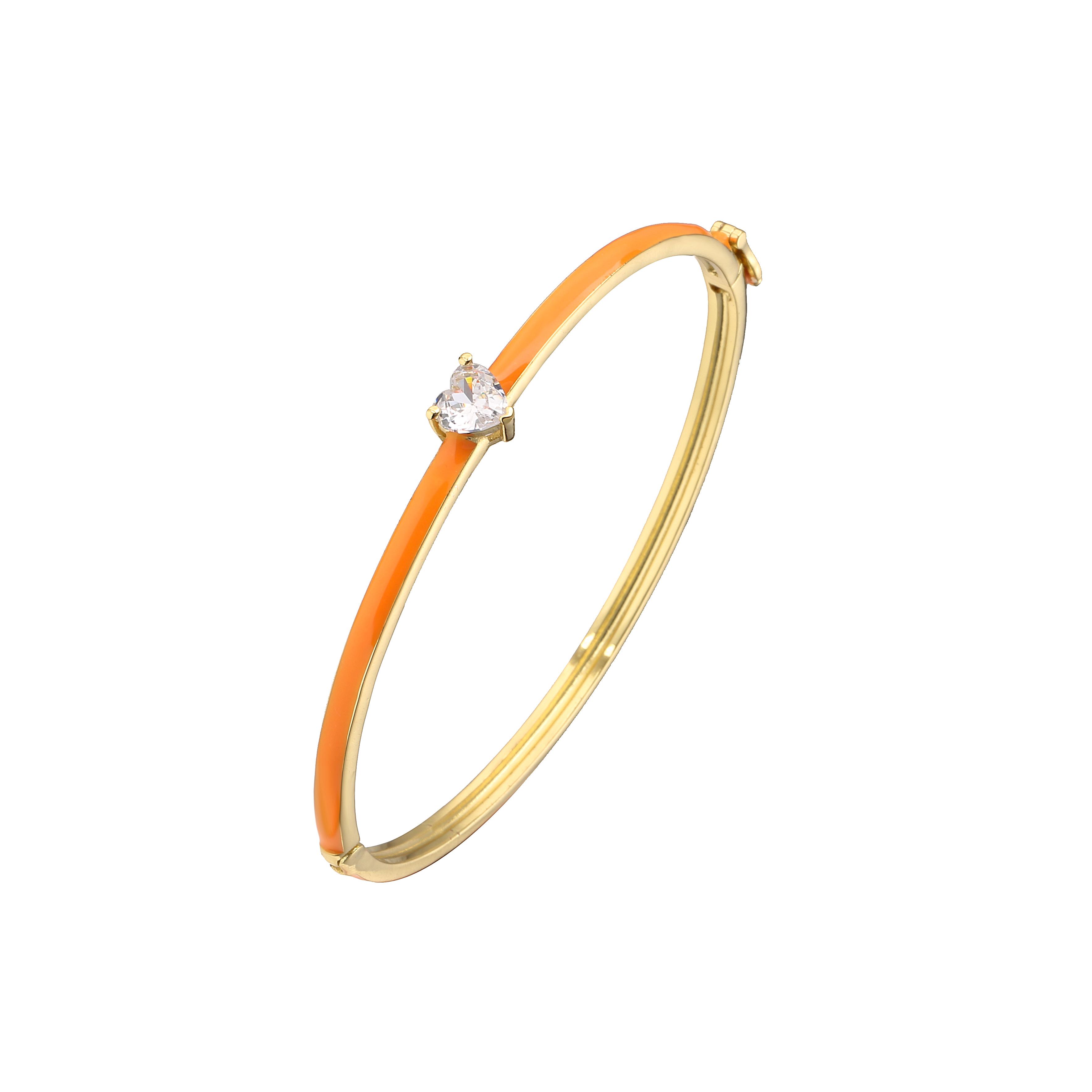 HECHENG, Love Heart Bangle Candy Bracelet for Women Rose Neon Green Enamel Bracelet, Gold Color Infinity Zircon wholesale 56-58mm оранжевый