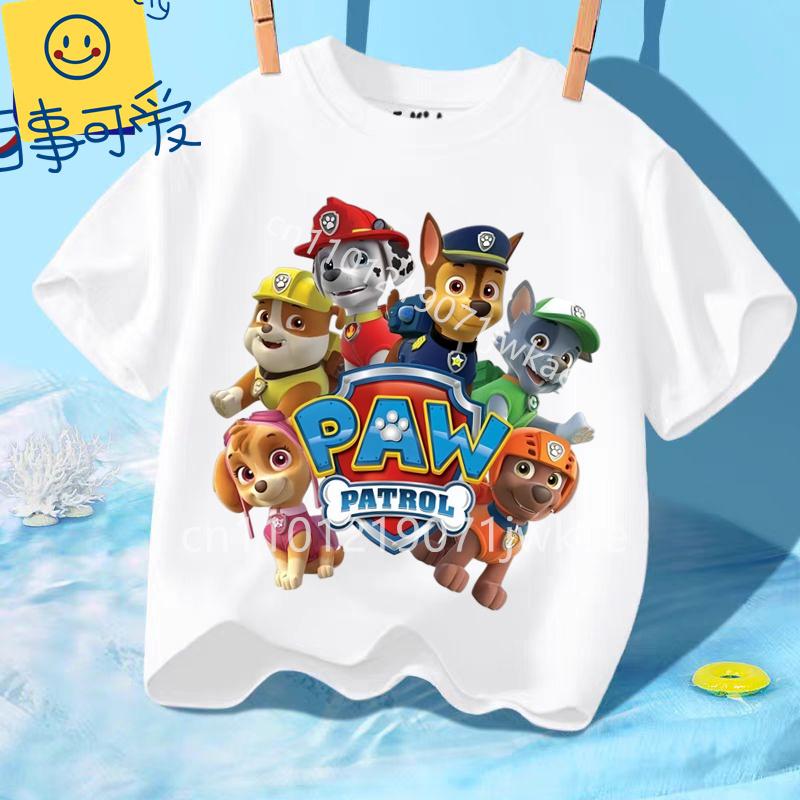 Paw Patrols Girl Boys T Shirt Cartoon Skye Short Sleeve Tops Summer Kids Korean Clothes Baby Casual Tees Cute Birthdays Gifts