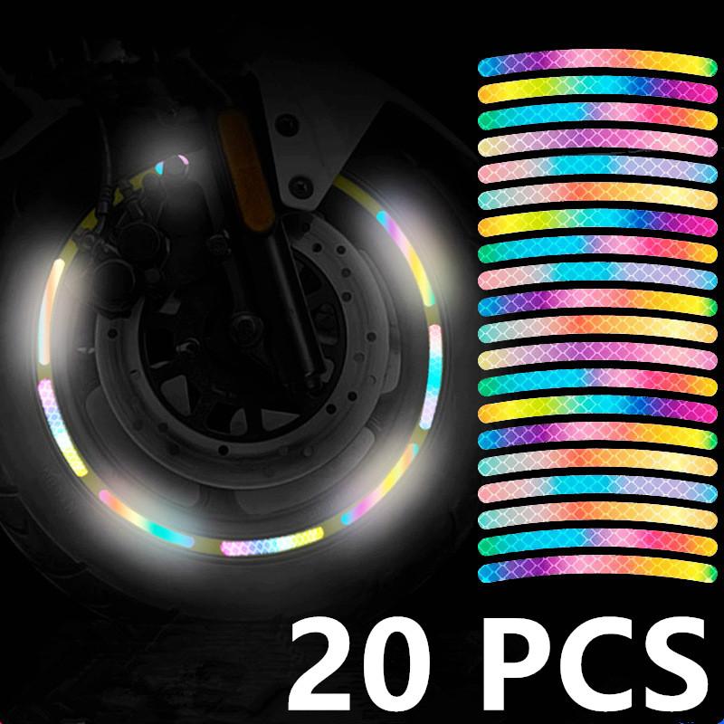 20pcs Colorful Car Wheel Hub Reflectors Stickers Motorcycle Bike Tire Universal Night Reflective Warning Decals Auto Accessories