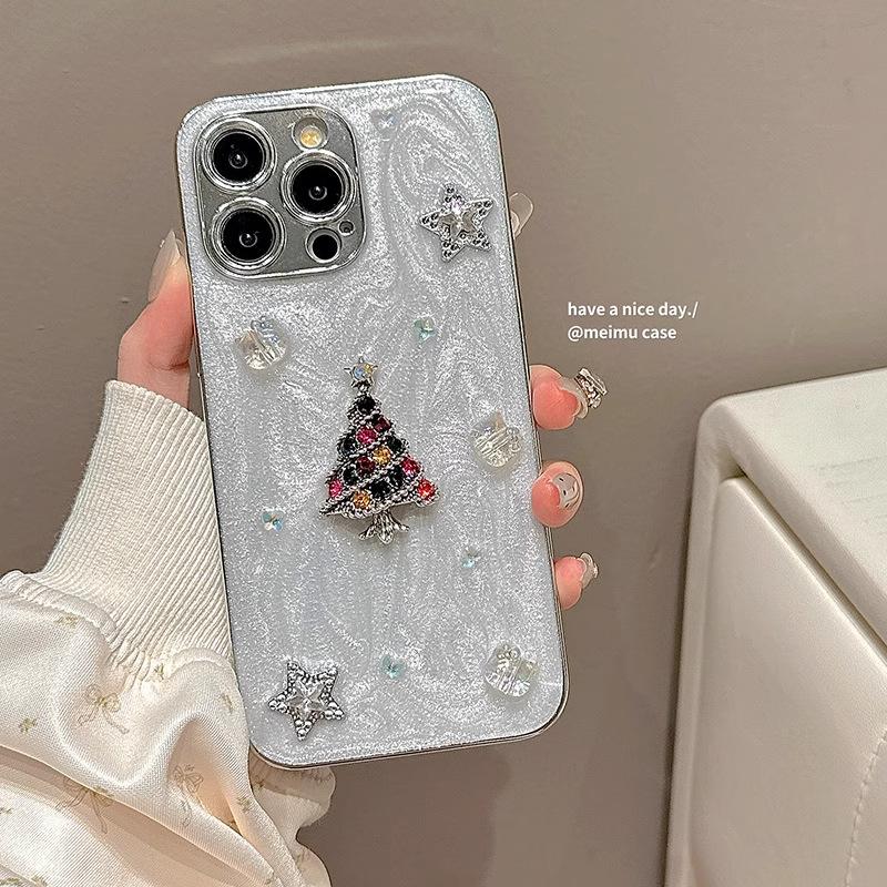 

Корейский Ins Трехмерный клей Рождественская елка Подходит для iPhone16promax Чехол для мобильного телефона Apple 1513 Apple 15ProMax