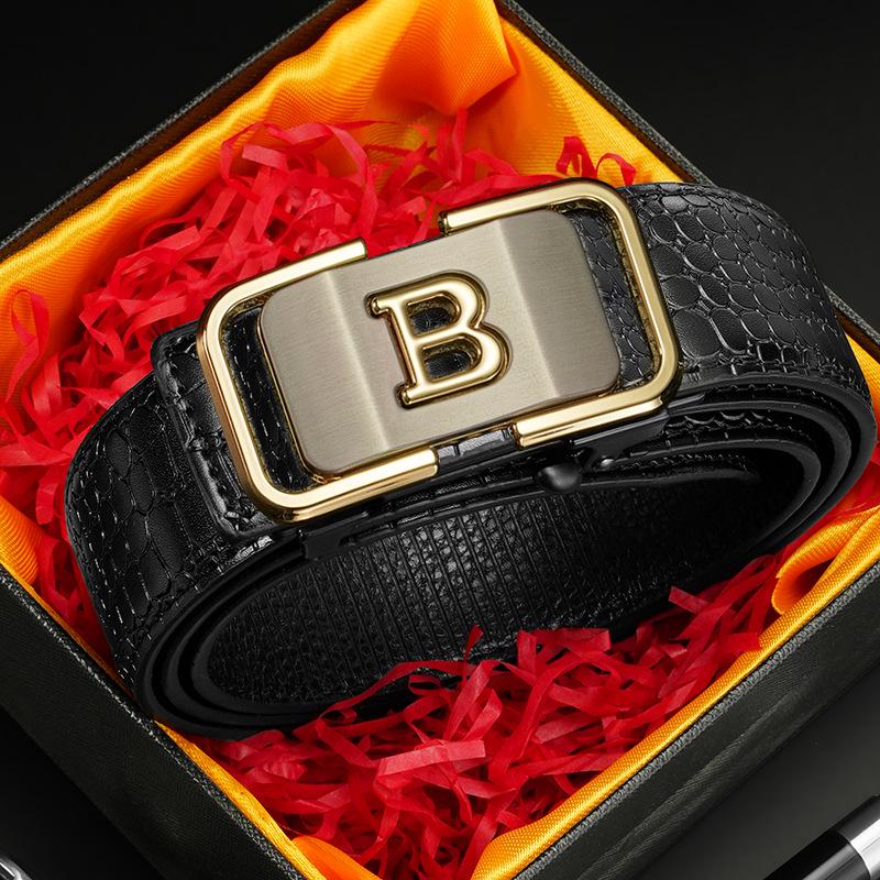 Eck Kangaroo Men's Toothless Automatic Buckle Crocodile Pattern Formal Belt
