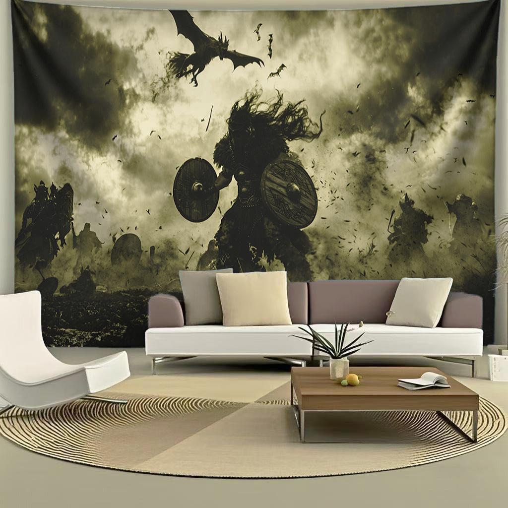Nordic Dark Warrior Digital printing polyester wall tapestry suitable for use in living rooms bedrooms offices bars party