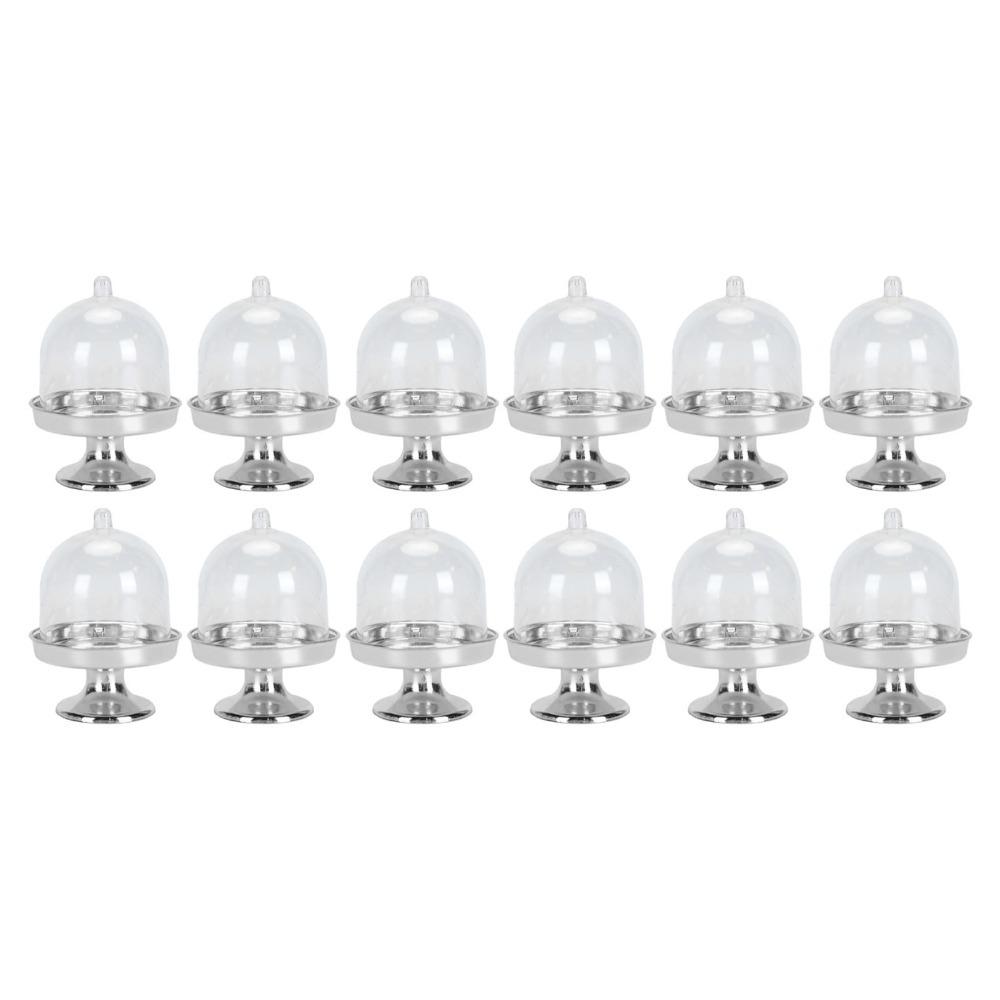 12pcs Durable Plastic Mini Cake Plate With Lid Dome Cover Small Display Stand Dessert Dome Container Party Favors