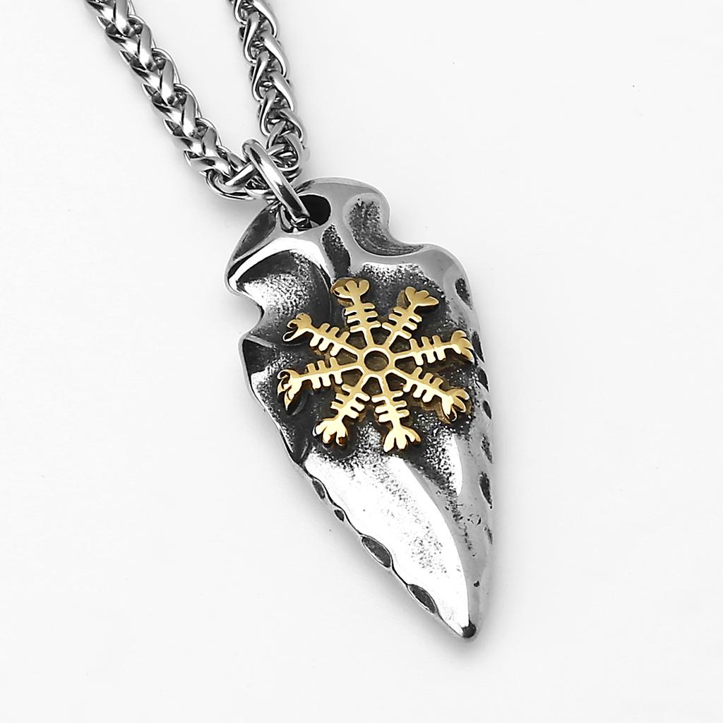 Titanium Stainless Steel Vintage Fashion Valknut Vegvisir Odin Sword Gungnir Rune Necklace Pendant Jewelry