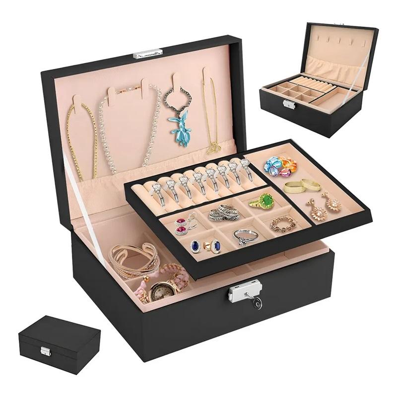 Alhajero Elegante Estuche Organizador De Joyas Con Cerradura Color Negro