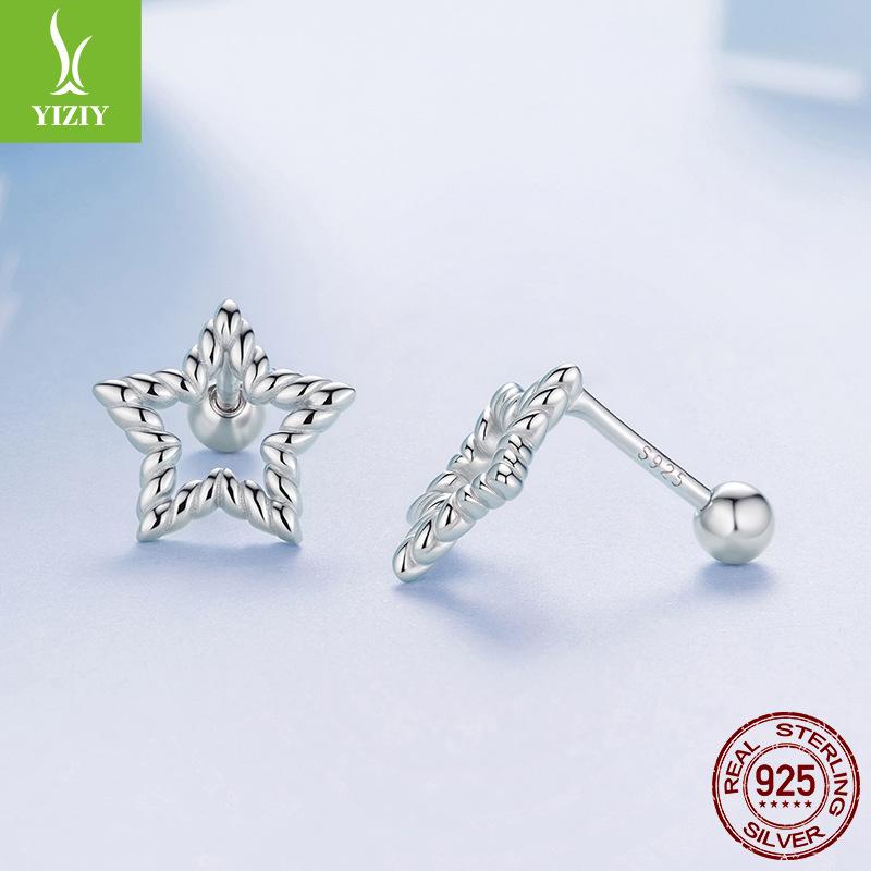 

Серьги-пусеты из стерлингового серебра 925 пробы в виде звезды, женские простые классические модные серьги-пусеты с пентаграммой и резьбой 925 silver