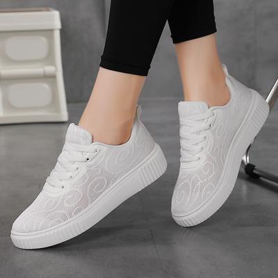 Thick-Soled White Shoes Women'S Jacquard Hollow Board Shoes Summer Shoes Women Like To Match Sports And Leisure Large-Size Women'S Shoes