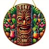 1pc 2d Flat Hawaiian Tiki Mask Bar Sign - 20cm Round Wood Art Decoration for Home, Garage, Cafe, Restaurant, Bar, BBQ, Beach, Resort Decoration