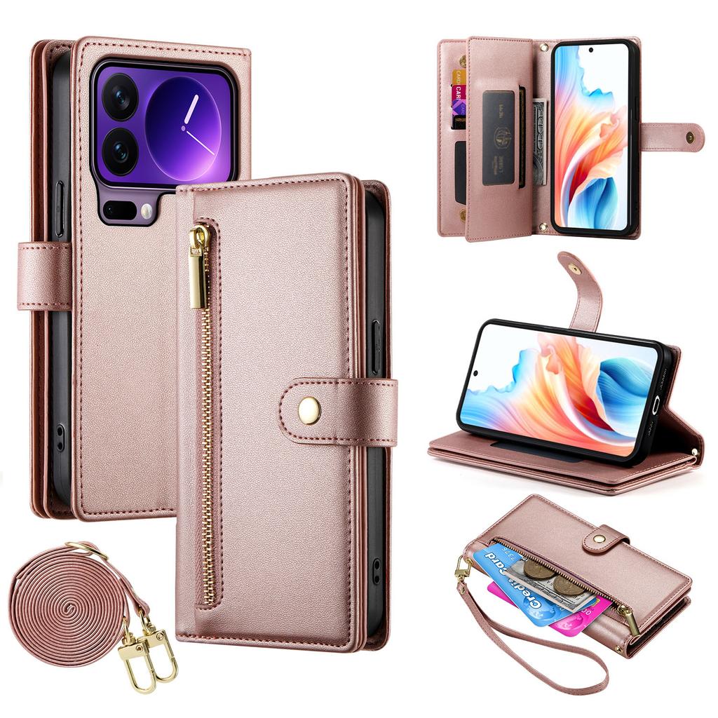 For Xiaomi 17 Pro Case Zipper Pocket Wallet Leather Phone Cover with Straps