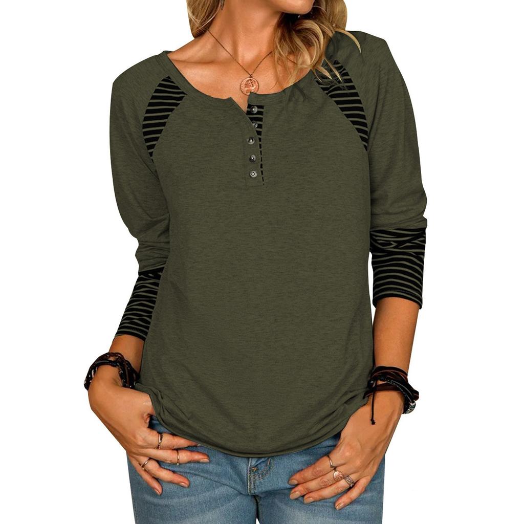 Fashion Womens Tops Casual V Neck Tunic Tops Striped Button Pullover Sweatshirt Casual T-shirt Top