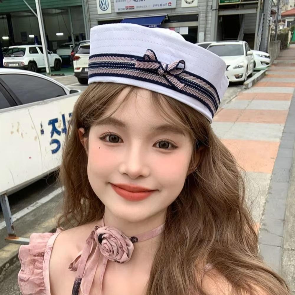 Flip Brim Sailor Hat Dome Bow Navy Hat New Marine Captain Cap  Spice Girl