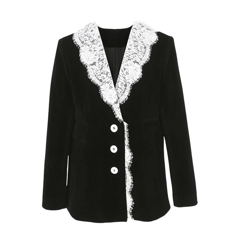 

Знаменитости, стильные корейские элегантные черные блейзеры в стиле пэчворк, маленькие ароматные кружевные топы, женские французские офисные женские куртки, винтажные S чёрный