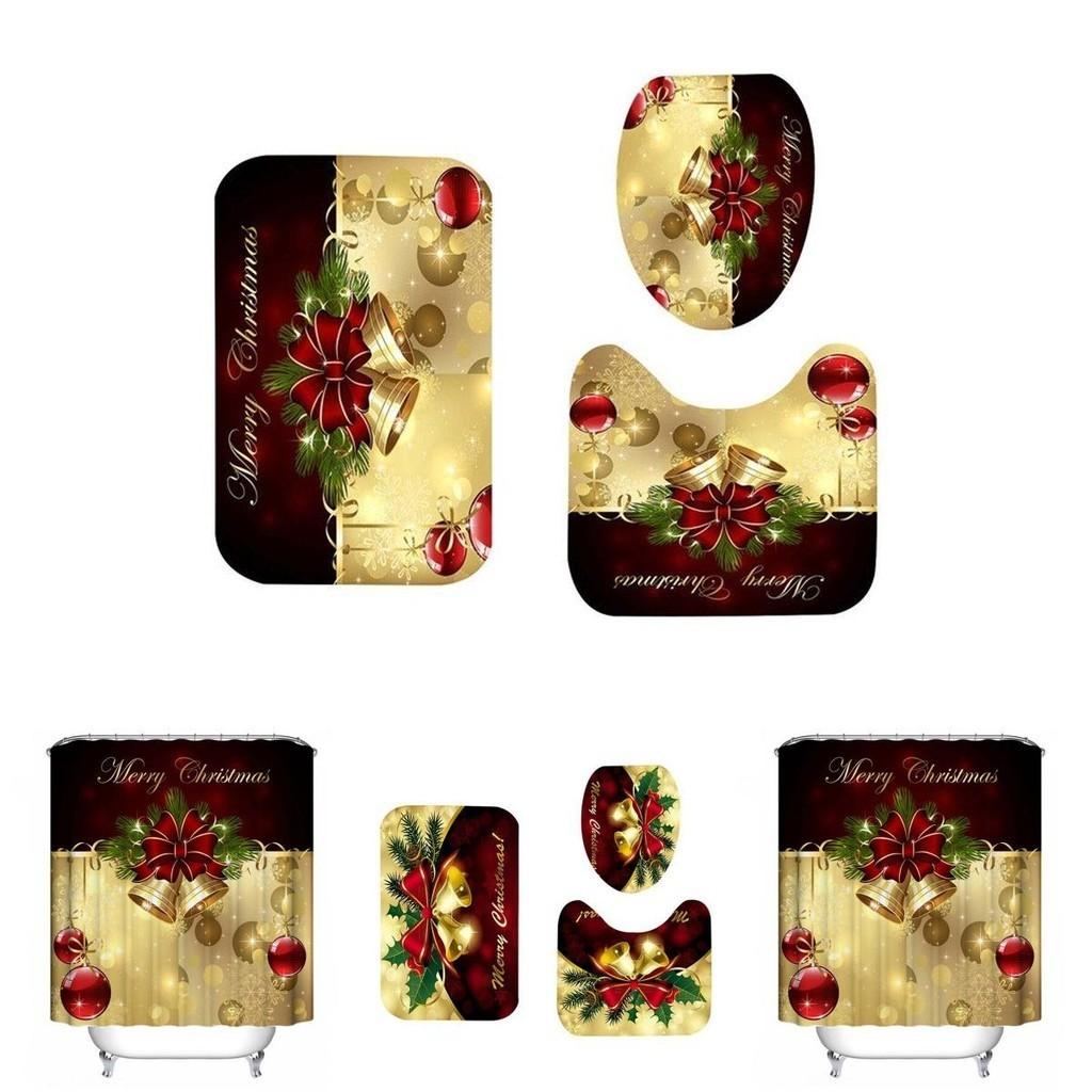 Elegant Christmas Shower Curtain And Toilet Mat Set For Stunning Holiday Home Decor