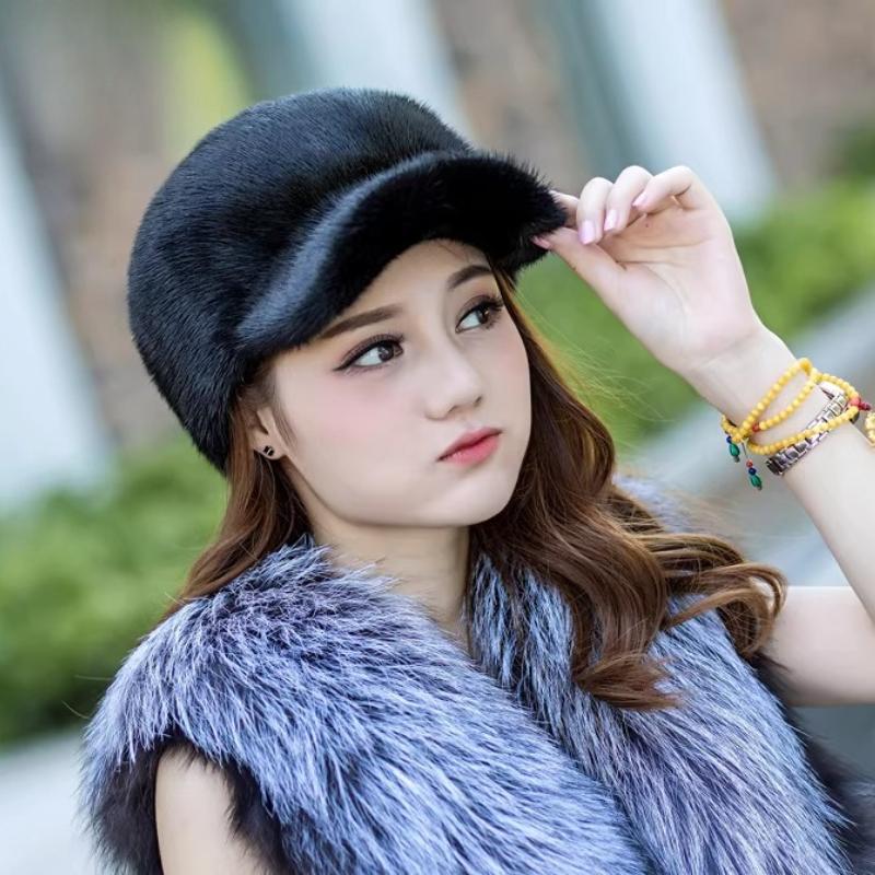 Ladies Winter Whole Mink Hat Mink Fur Fur Fur Outdoor Fashion Warm Korean Version Mink Baseball Cap Cotton Hat
