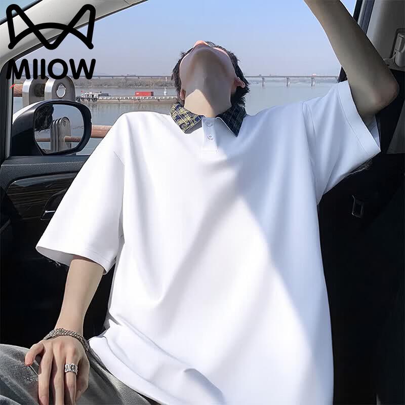 MiiOW Men s American Retro Patchwork Polo T-shirt 3XL