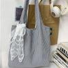 Canvas Striped Shoulder Bag Literary Style Large Capacity Underarm Bag Canvas Hobo Bag  Shopping