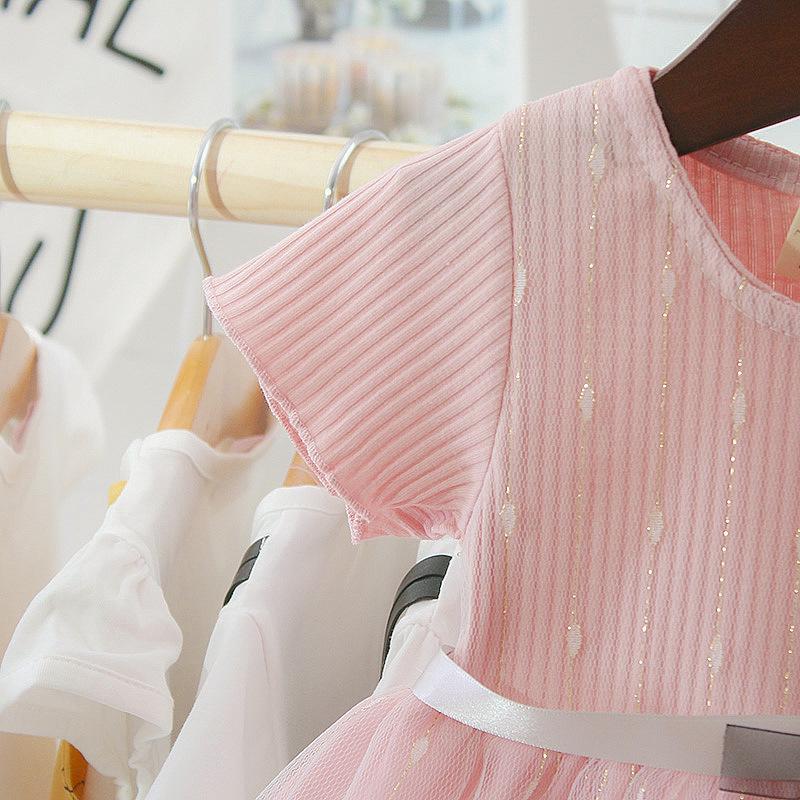 Baby Girl Solid Color Princess Dress: Infant & Toddler Summer Mesh Patchwork Outfit (0-3 Years)
