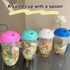Reusable Salad Cup 1000ml Portable Fresh Salad Container with Fork And Dressing Holder BPA-Free PP Salad Storage Cup for Lunch Picnic Camping