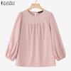 ZANZEA Dame Casual Rund Hals Løs 3/4 Erme Ensfarget Bluse