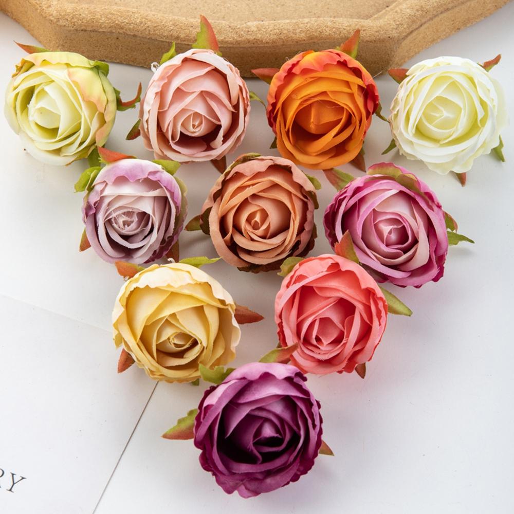 10/20pcs Artificial Flowers Scrapbook Home Room Decor Silk Diy Gifts Candy Box Cake Wedding Outdoor Fake Roses Christmas Wreaths