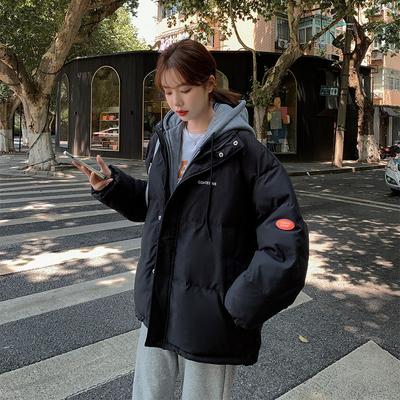 Clothes for Women's Winter Short Cotton-padded Clothes, Hooded Splicing, Loose Large-size Thickened Cotton-padded Jackets, and Trendy Bread Clothes.