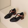 Mature Women Sandals Square Toe High Chunky Heels Shoes Ankle Strap Large Plus Size 47