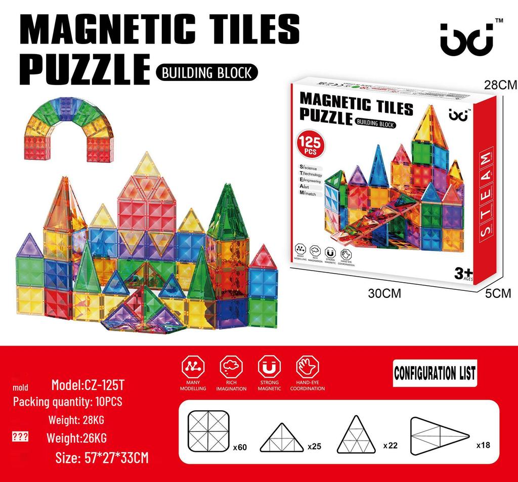 Diamond Surface Magnetic Tiles: Children's Educational Building Blocks & Jigsaw Puzzle Set