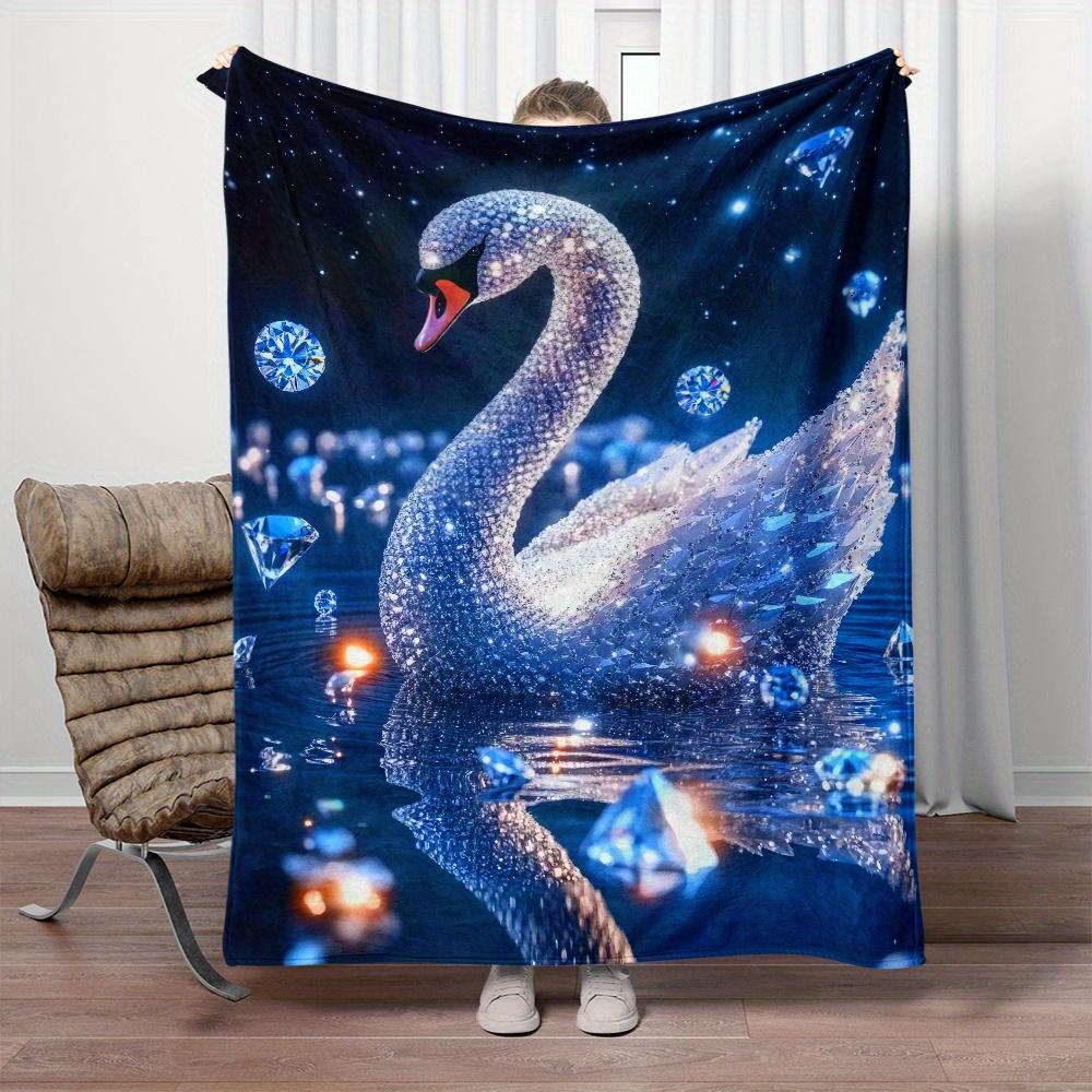 Diamond swan crystal water reflection blanket magical bird luxury blue glitter pattern fairy tale decor elegant bedroom hanging